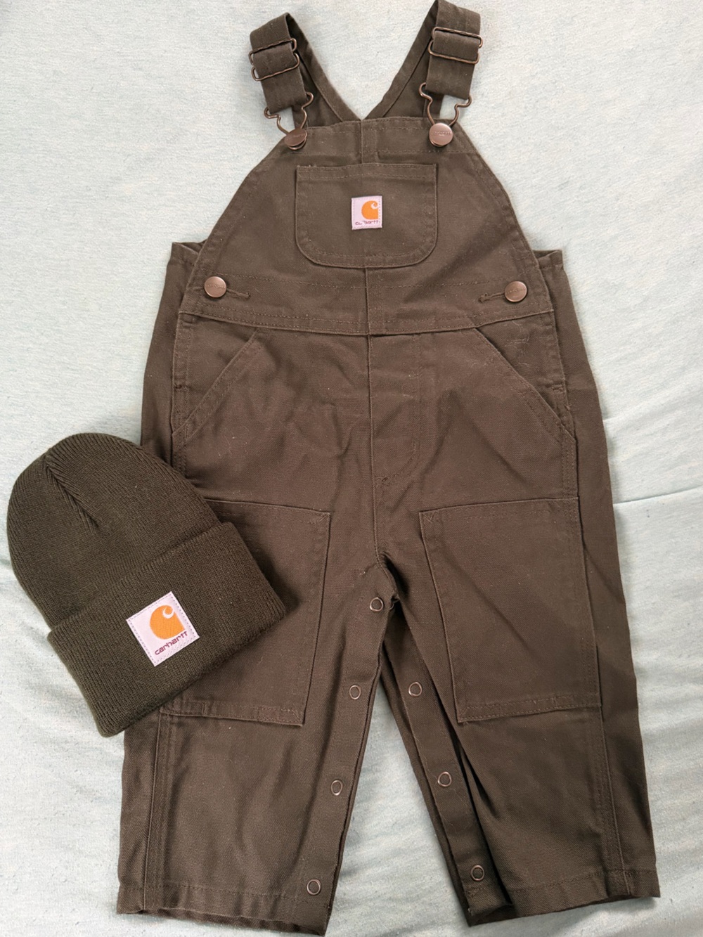 Carhartt Kids Green Overalls w/ Beanie 9m